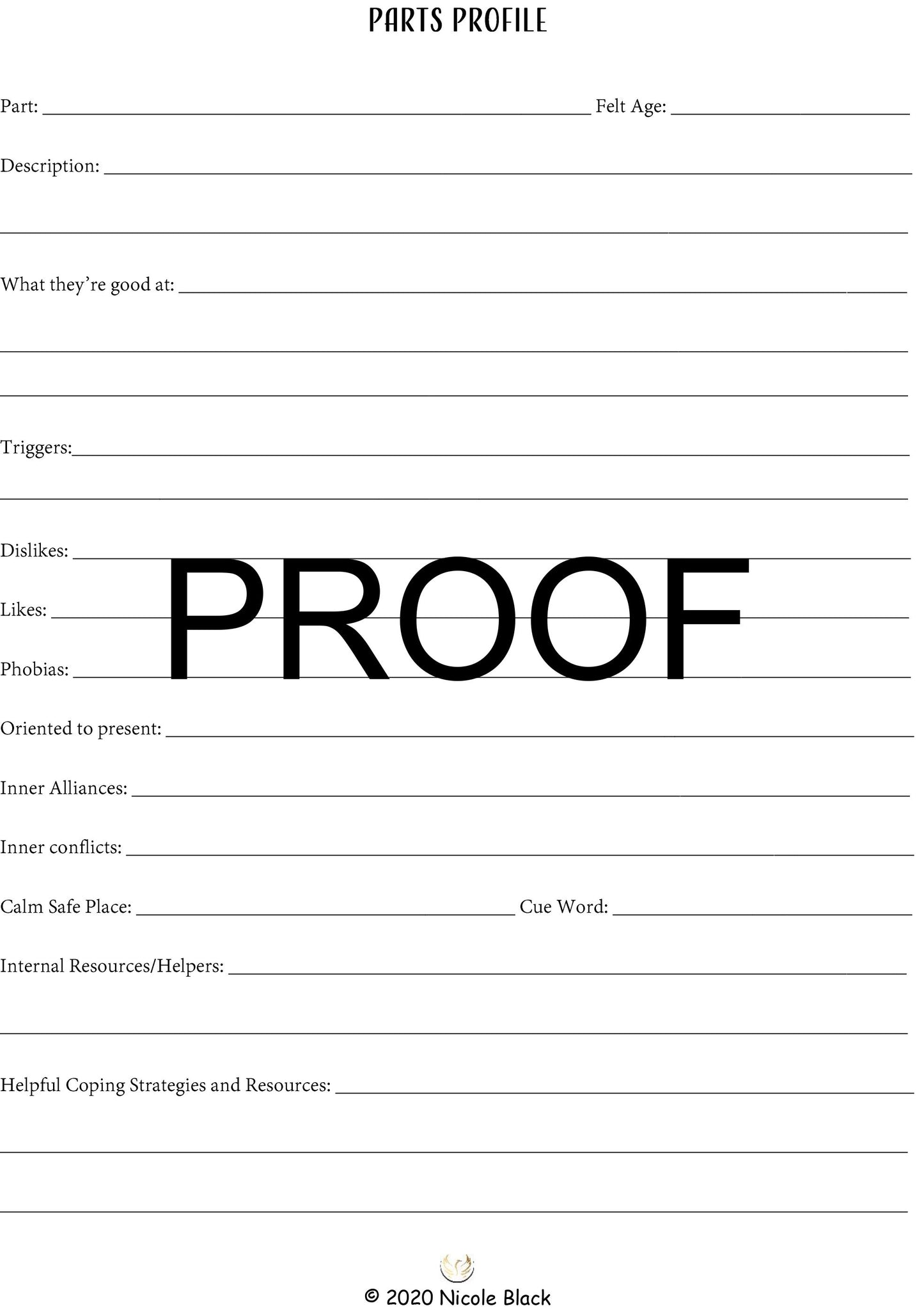 IFS/Ego State/DID Parts Template for Tracking Parts Information-EMDR, Dissociation, Therapy