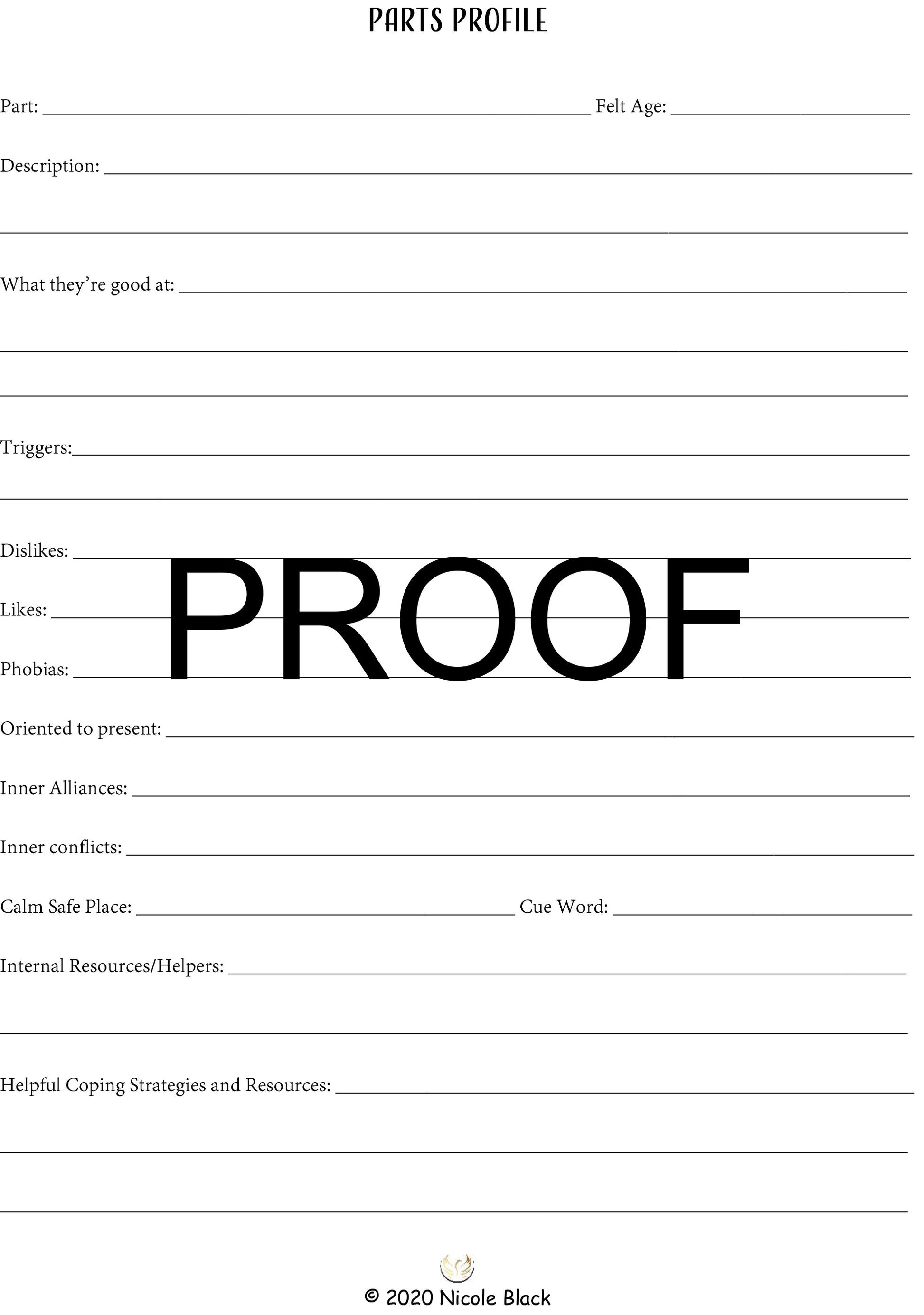 IFS/Ego State/DID Parts Template for Tracking Parts Information-EMDR, Dissociation, Therapy